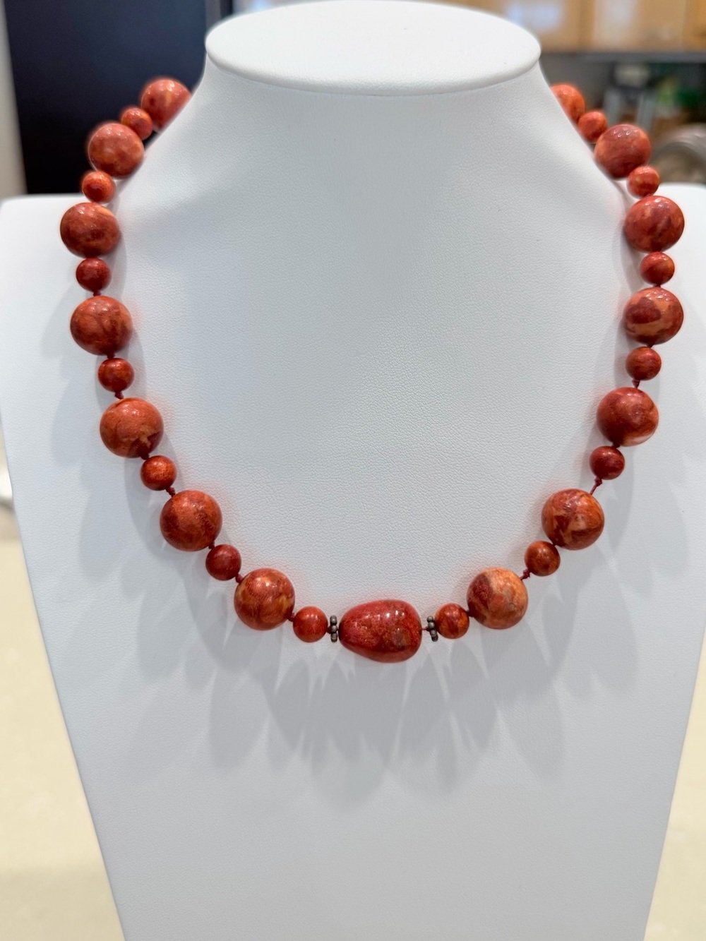 Peyote Bird Vintage Sterling Silver Coral Bead Necklace 18” Artisan Southwest